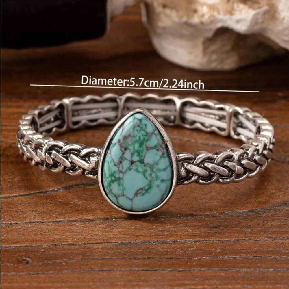 Retro Vintage Western Cowgirl Style Fake Turquoise Stone Cuff Bangle Bracelet‎